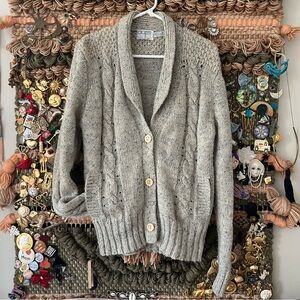 Vintage Peter G's General Store Wool Blend Cable Knit Cardigan Sweater Size L